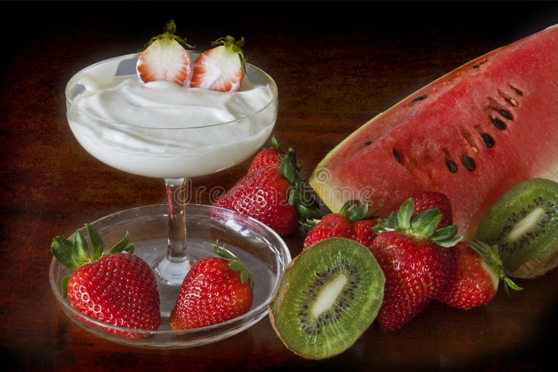 Fresh Cream,strawberries,watermelon and Kiwi Stock Image Image of