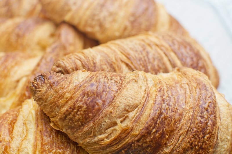 Fresh Croissant Breads Closeup Stock Image - Image of focus, buttered ...