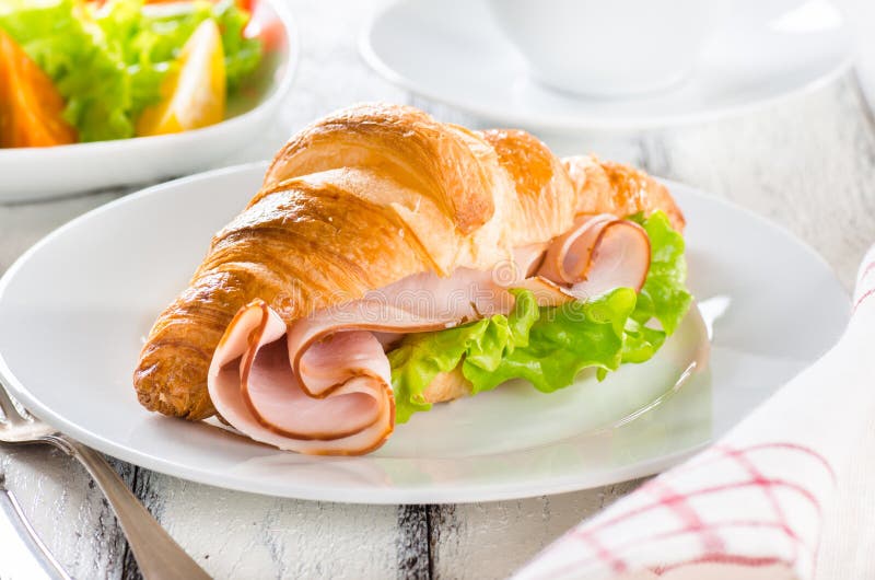 Fresh Croissant with Ham and Salad Stock Photo Image of leaf, pastry