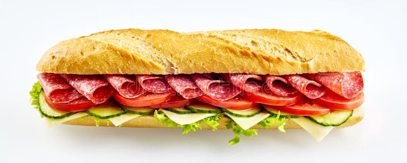 Fresh crusty baguette salami sandwich