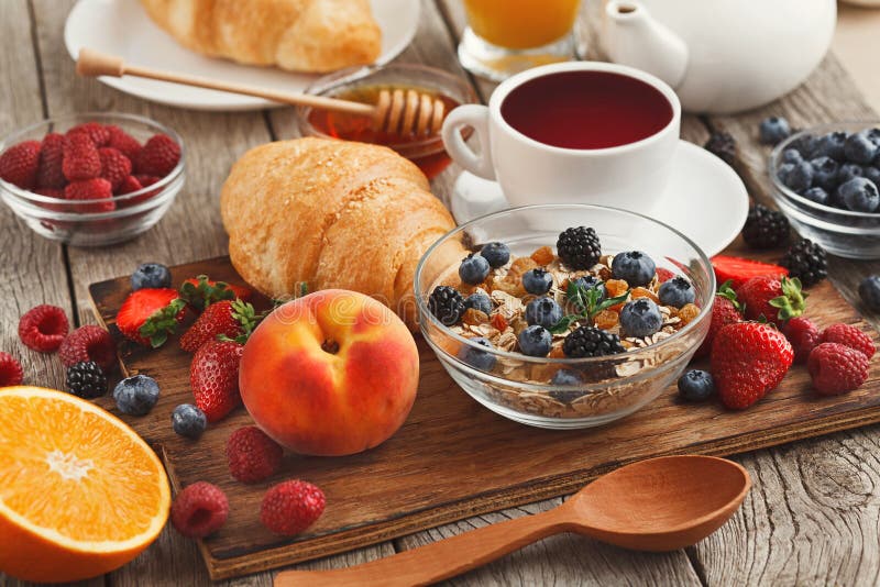 Fresh crusty croissants and orange juice for morning meals