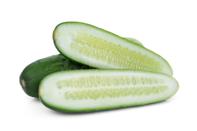 Fresh cucumber with half cut isolated on white