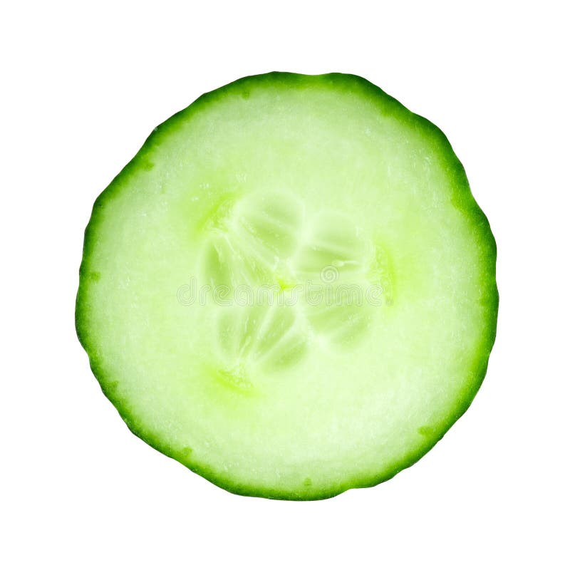 Fresh cucumber slice closeup isolated on white