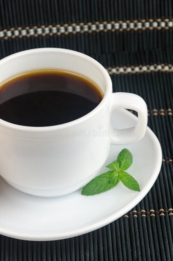 Fresh Cup of Hot Black Coffee with Mint Leaves Stock Photo Image of cafeteria, espresso 79150366