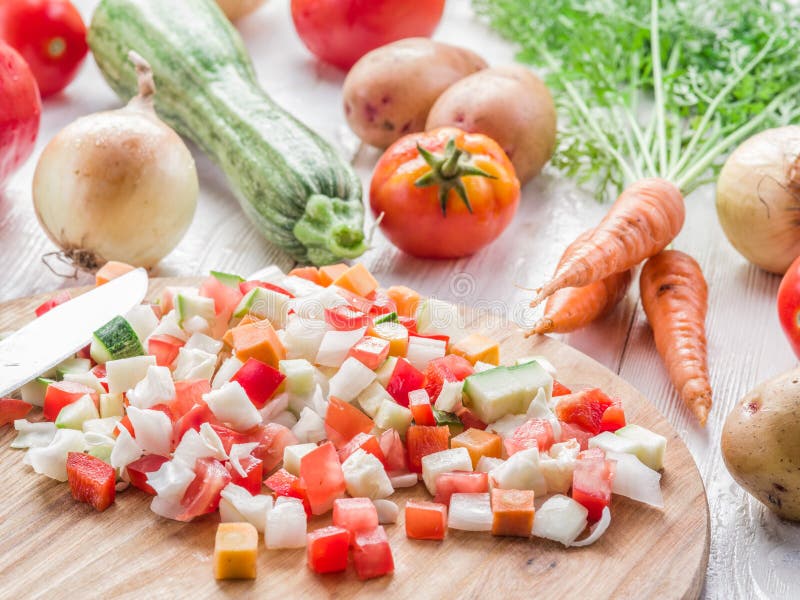 Fresh Cut Vegetables on the Chopping Board. Stock Image Image of