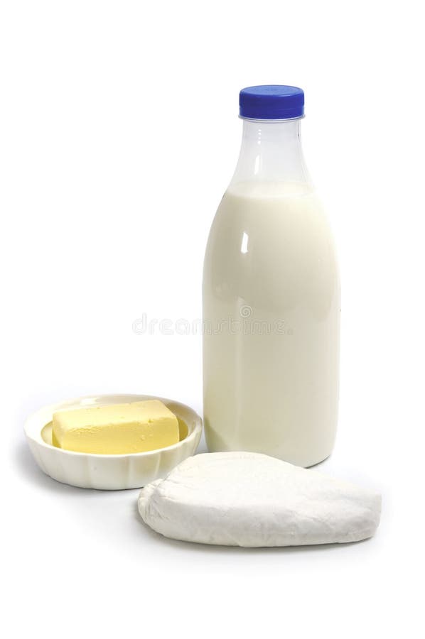 Fresh Dairy Products Milk, Butter, Cheese Stock Photo Image of white
