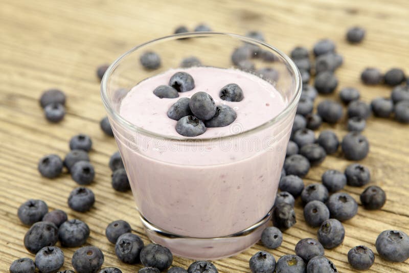 Fresh delicious blueberry yoghurt shake dessert stock image