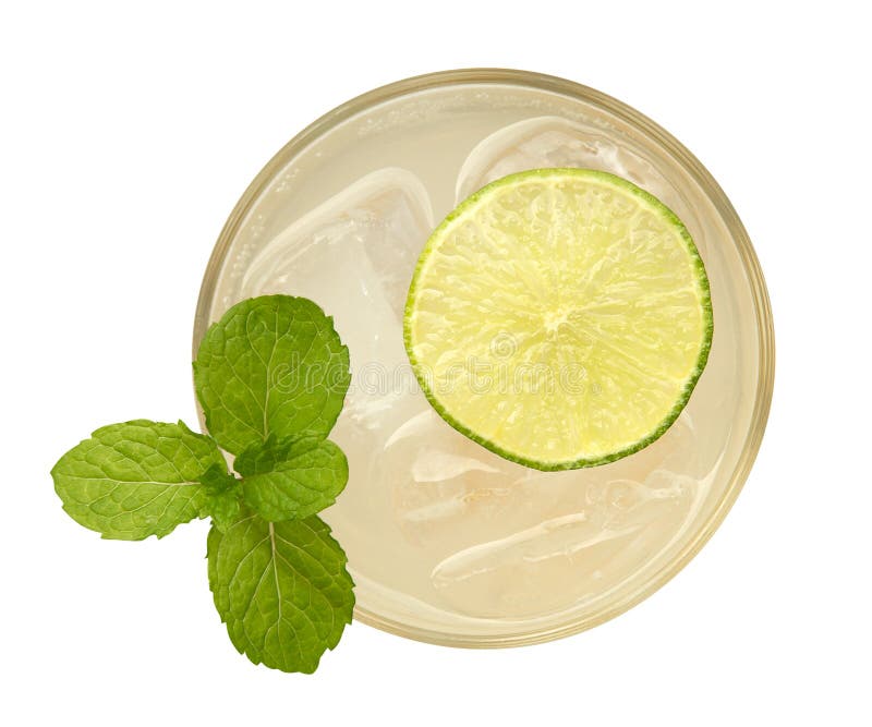 Fresh drink cocktail with mint and lime top view isolated on white background royalty free stock photography Fresh drink cocktail with mint and lime top view isolated on white background royalty free stock photography