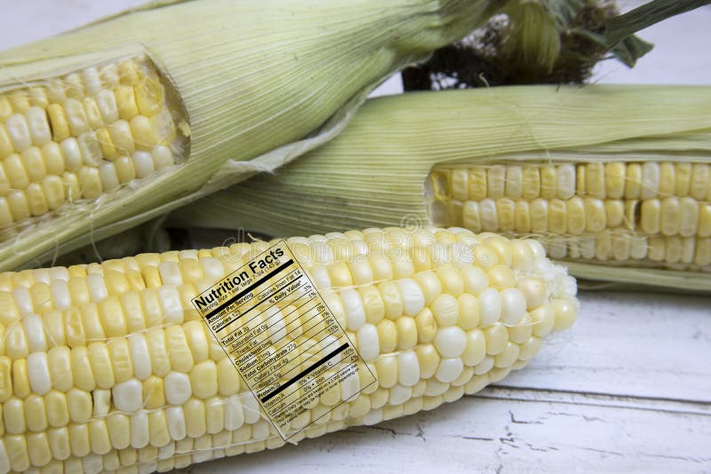 Fresh Ears of Corn with Nutrition Facts Label Stock Image Image of