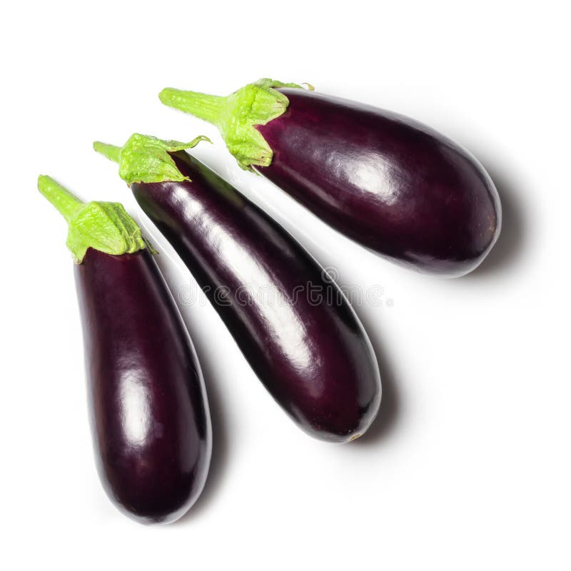 Fresh Eggplant Collection Isolated on White Background Stock Photo