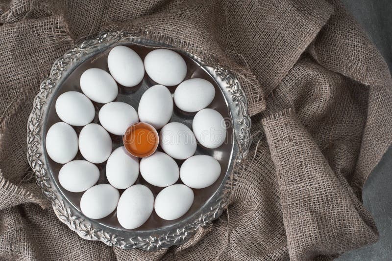 Fresh Eggs Collected on a Tray for Cooking on the Fabric. Stock Image
