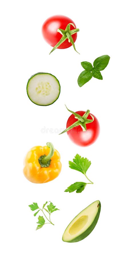 Fresh falling mix of vegetables isolated on white