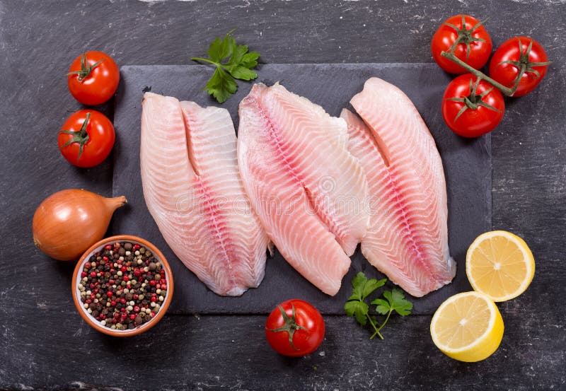 Fillet Of Fresh Fish With The Ingredients Stock Photo Image of salt