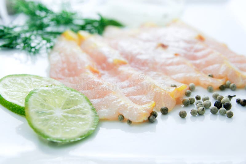 Fresh Fish Fillet Sliced on White Background Stock Image Image of