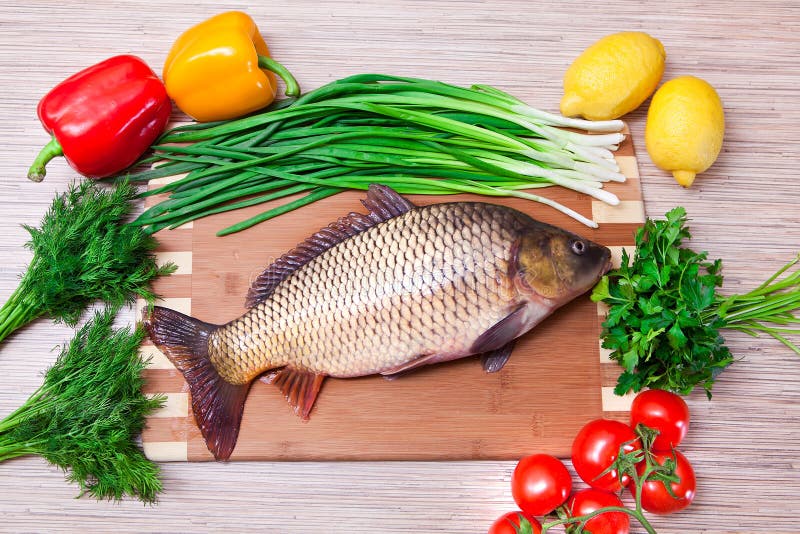 Fresh Fish on a Kitchen Board Stock Photo Image of food, natural