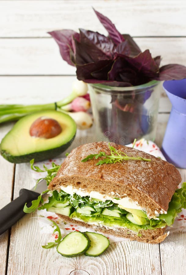 Fitness Sandwich with Avocado and Cheese and Black Coffee Stock Photo ...