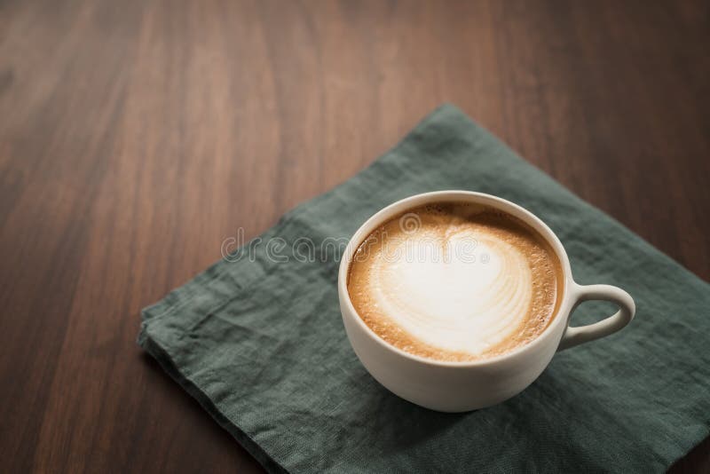 Fresh Flat White with Latte Art in Ceramic Cup on Wood Table Stock Image Image of breakfast