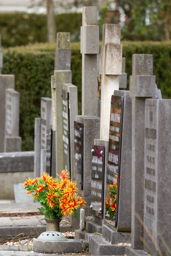 Fresh flowers on a grave stock photo. Image of death 24389072