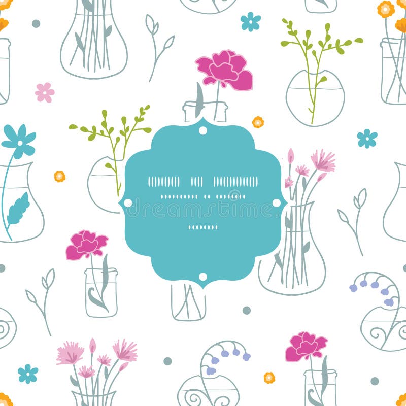 Fresh Flowers in Vases Frame Seamless Pattern Stock Vector