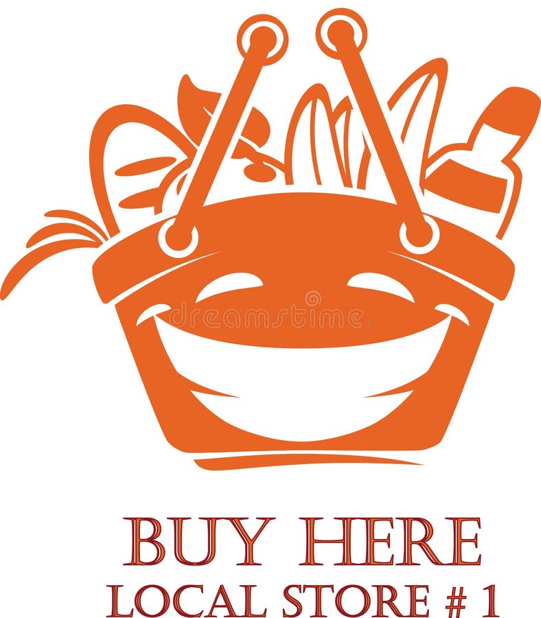 Fresh food smiling cartoon shopping cart logo design temp stock illustration Fresh food smiling cartoon shopping cart logo design temp stock illustration