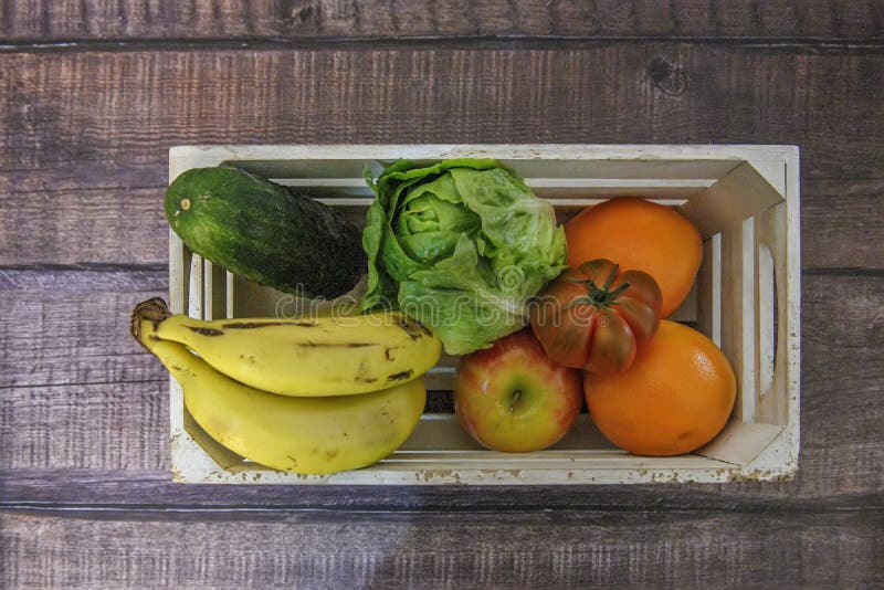 Fresh Fruit Delivery Box on Blue Background, Top View Stock Image