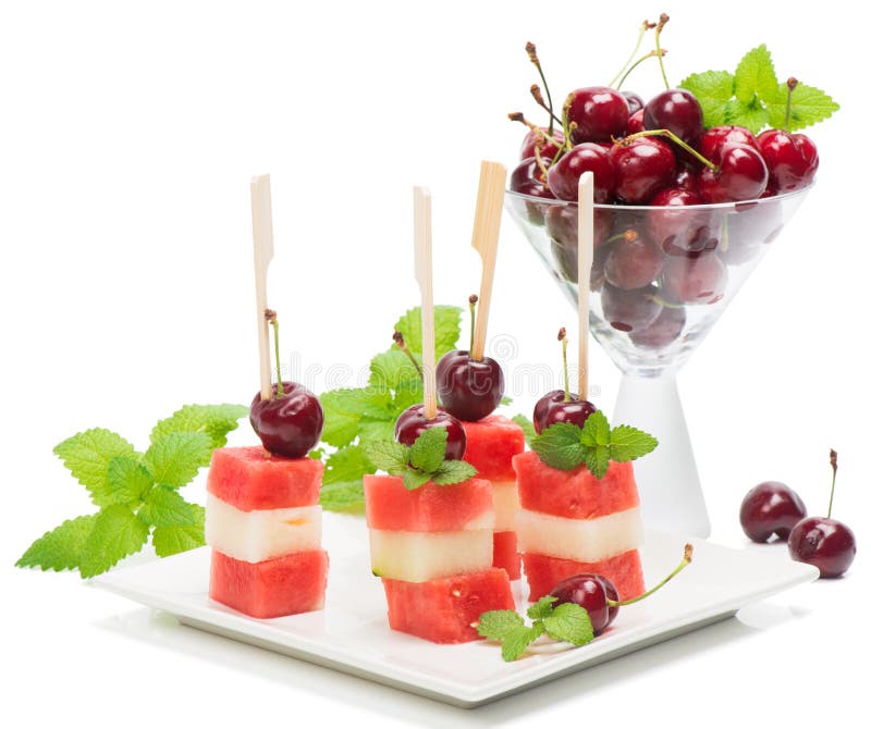 Fresh Fruit Kebabs On Plate Stock Image Image of water, closeup 42244931