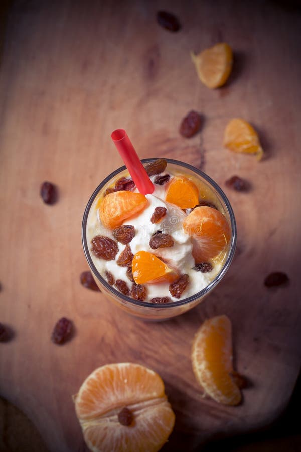 Fresh Fruit Mandarin Yoghurt and Raisins Stock Image Image of organic