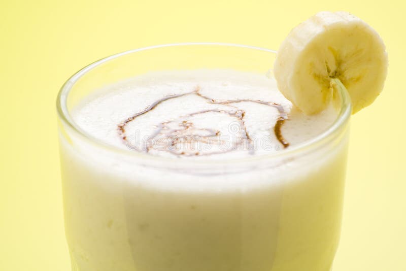 Fresh fruit milk shake banana and caramel stock image