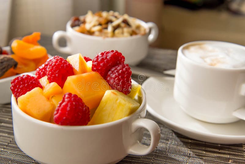 Fresh Fruit and Oatmeal with Healthy Toppings for Breakfast Stock Photo Image of canteloupe