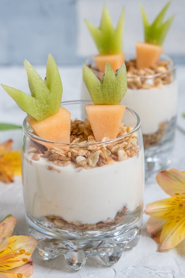 Fresh Fruit Parfait with Yogurt and Granola for Easter Breakfast Stock