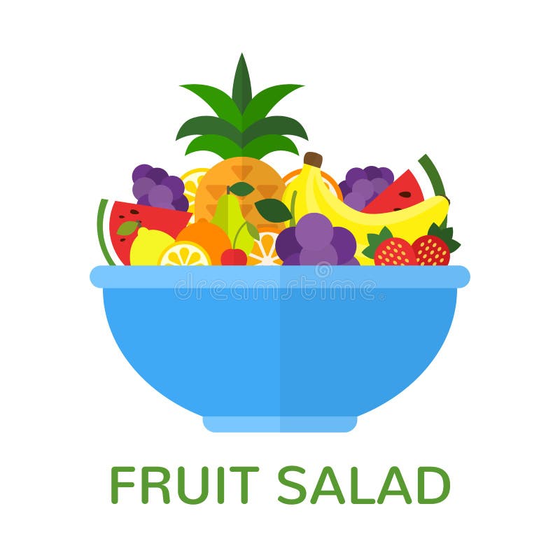 Fresh fruit salad in blue bowl isolated on white background. Healthy food concept. Vegan menu. Vector illustration vector illustration Fresh fruit salad in blue bowl isolated on white background. Healthy food concept. Vegan menu. Vector illustration vector illustration