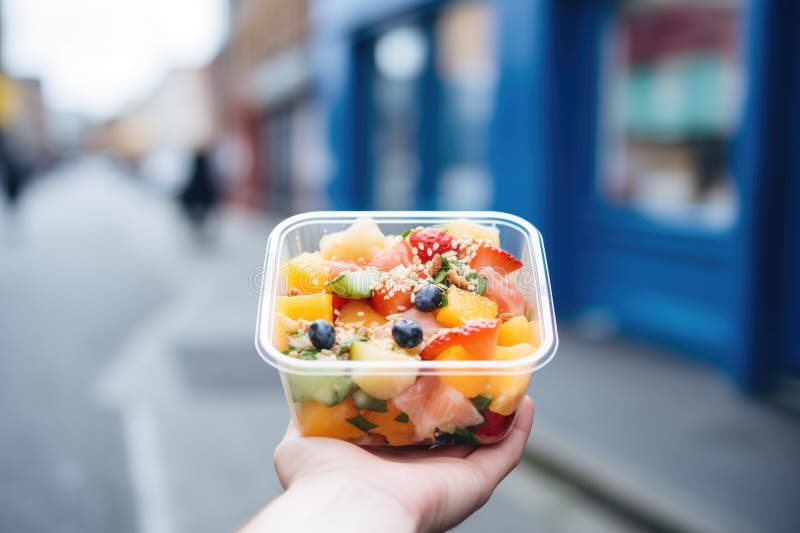 Fresh Fruit Salad in a Takeaway Container for Lunch Stock Illustration