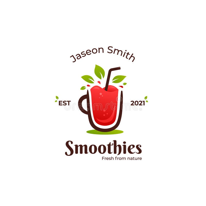 Fresh fruit smoothies logo, red smoothie juice bar liquid logo stock illustration
