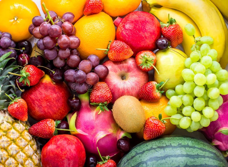 Fresh fruits. Assorted fruits colorful,clean eating,Fruit background stock photo