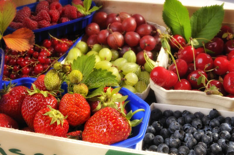 Fresh fruits in baskets