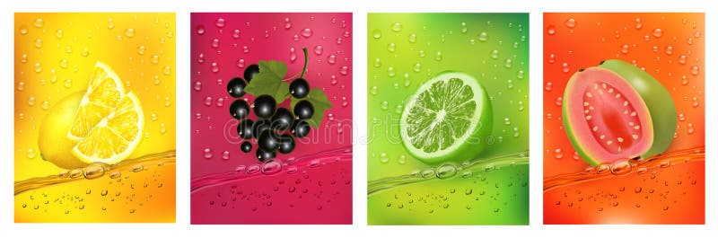 Fresh fruits juice splashing together stock illustration