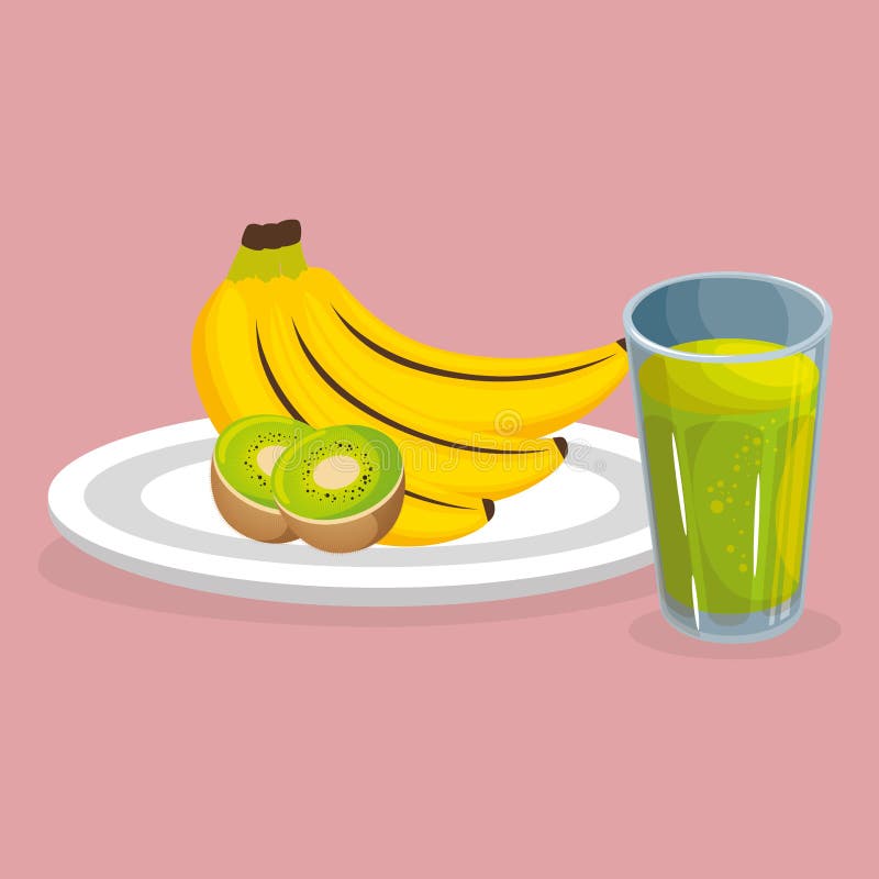 Fresh fruits salad with juice healthy food vector illustration