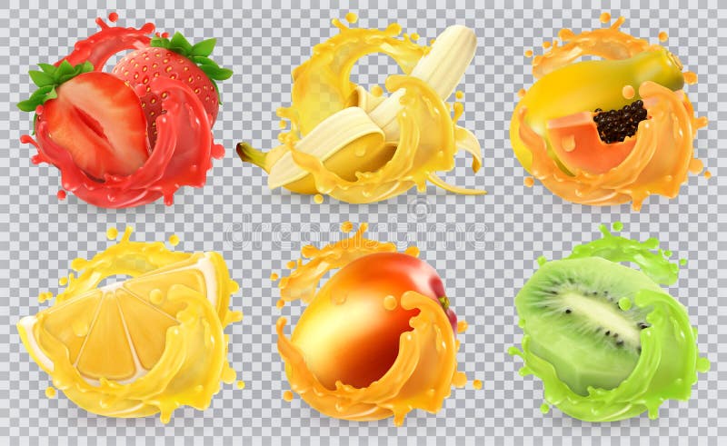 Set de pictograme vectoriale realiste 3d de fructe proaspete și splitare vector illustration