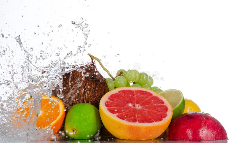Fresh fruits with water splash