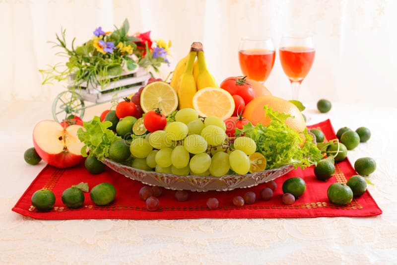 Fresh fruits with wine stock photo. Image of dessert 59124304