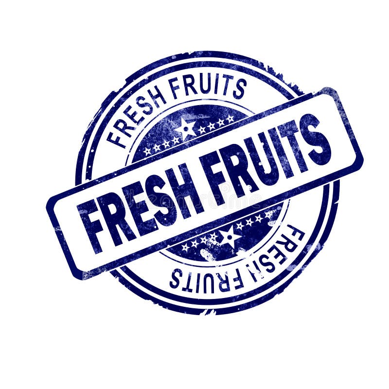 Fresh Fruits Word with Blue Round Stamp Stock Illustration