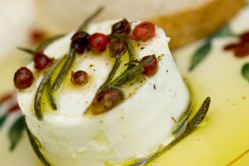 Fresh goat cheese with extra virgin olive oil