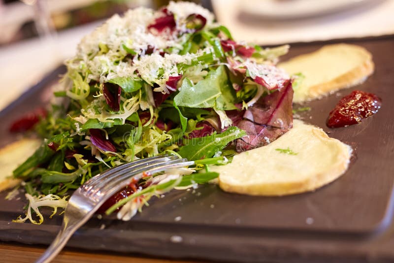 Fresh Goat Cheese Salad on the Spanish Restaurant Stock Image Image