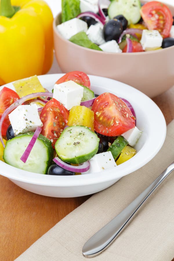 Fresh Greek Salad in White Bowl Stock Image Image of appetizer