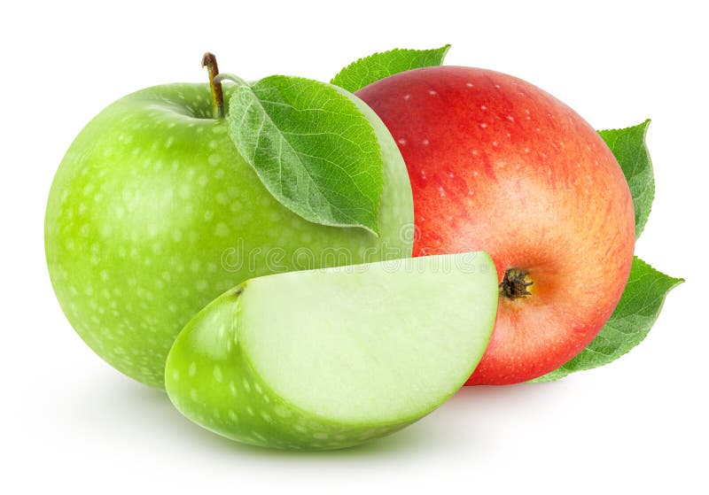 Isolated apple. Whole red, pink apple fruit with leaf isolated on white,  with clipping path Stock Photo