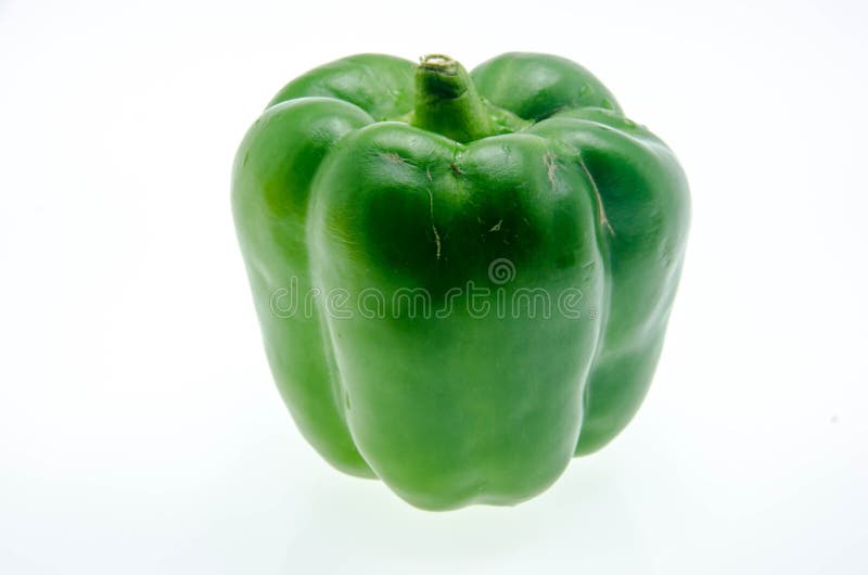 Fresh Green Bell Pepper (capsicum) on a White Background Stock Photo