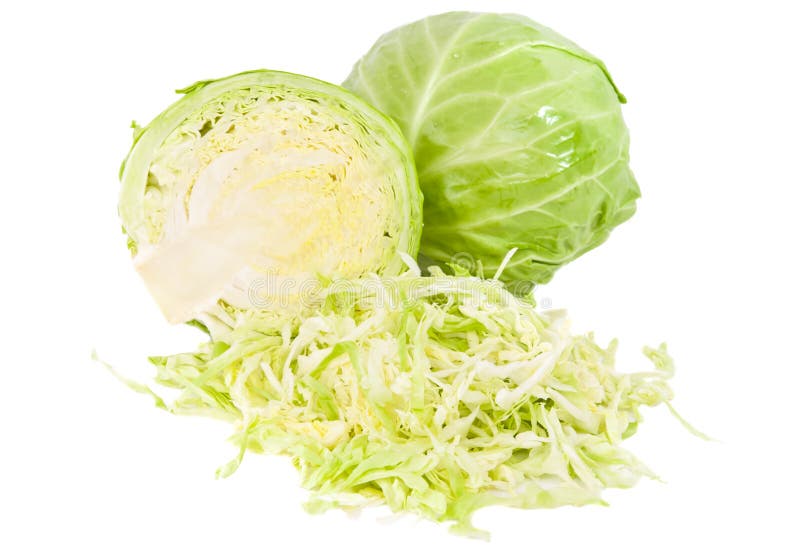 Fresh green cabbage with cut isolated