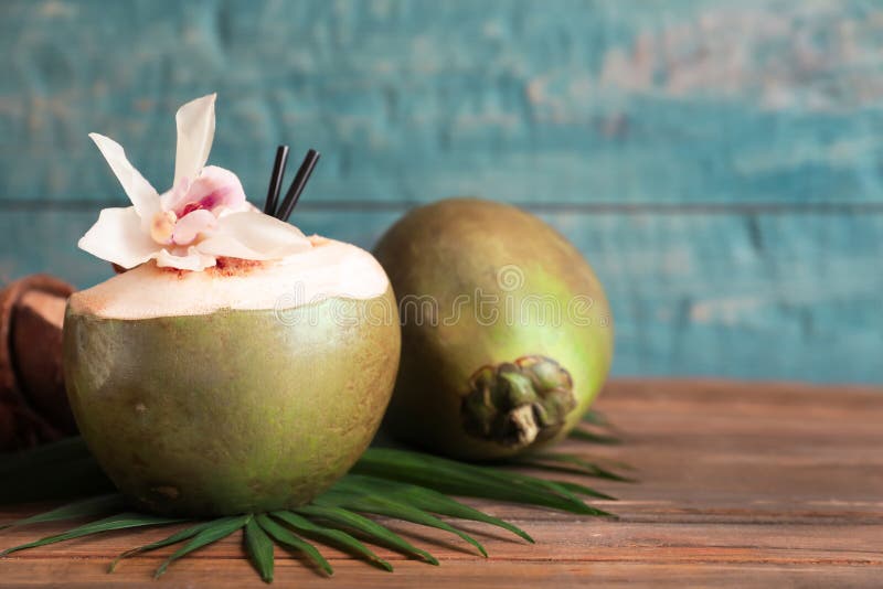 Fresh Green Coconuts with Drinking Straws Stock Photo Image of