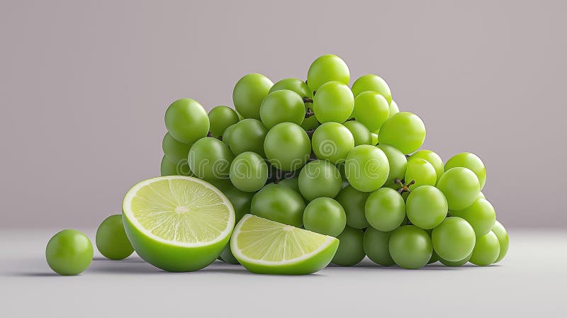 Fresh green grapes and limes arranged on a light surface vector illustration