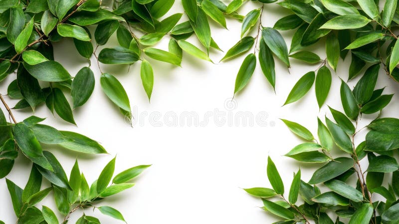 Frunze verzi proaspete pe fond alb, cu caracter generativ stock illustration